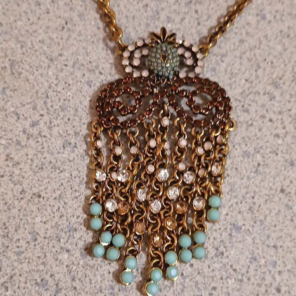 🩷PLUNDER Pineapple Women's Rhinestone and Truquoise Beaded Necklace 31 1/2"